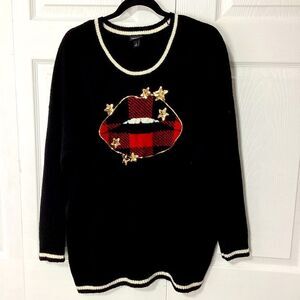 Torrid Holiday Lips Sweater Buffalo Check Black Sparkly Stars Sweater Torrid 2
